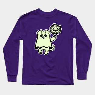 Little Ghost Dog Has a Jack O' Lantern Long Sleeve T-Shirt